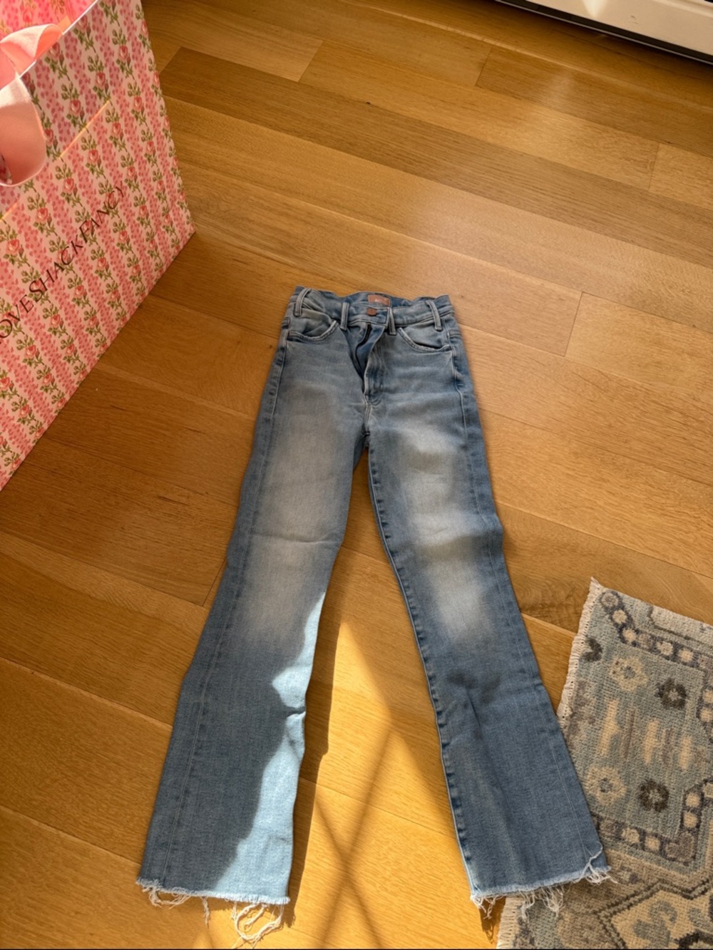 MOTHER The Hustler Ankle Fray Light Blue Jeans